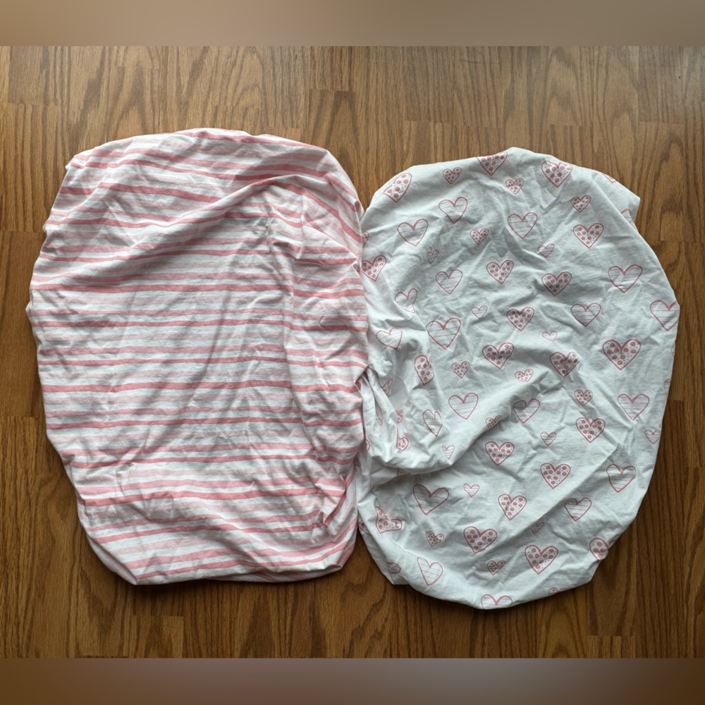 2 BIloban Soft Cotton Bassinet Sheets Pink Hearts Baby GIrl